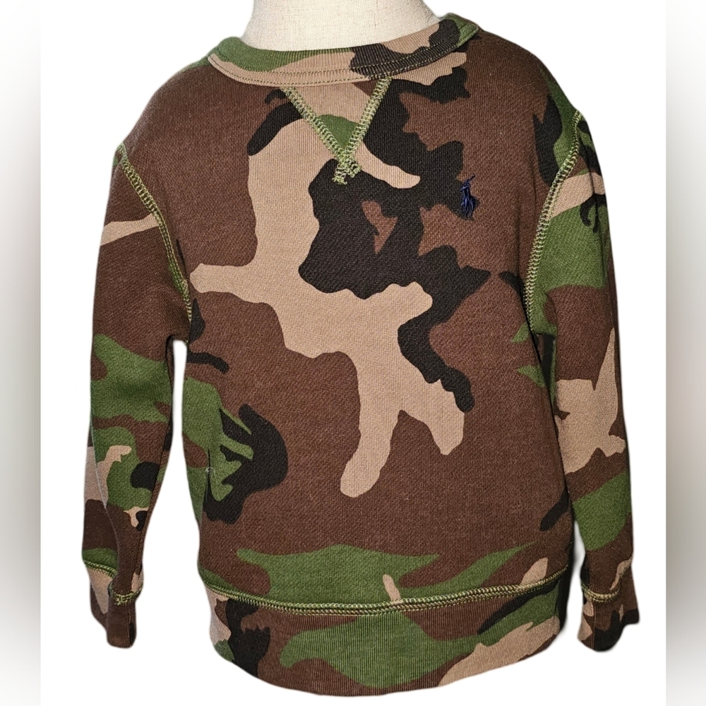 Polo Ralph Lauren Camo Sweatshirt Toddler Boys Green Brown Crew Pullover Sz 2T - Picture 9 of 9